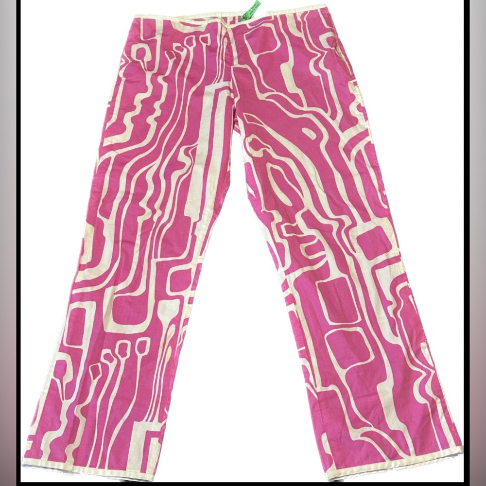 TiBi - Pink & White abstract print ankle pants size 2
